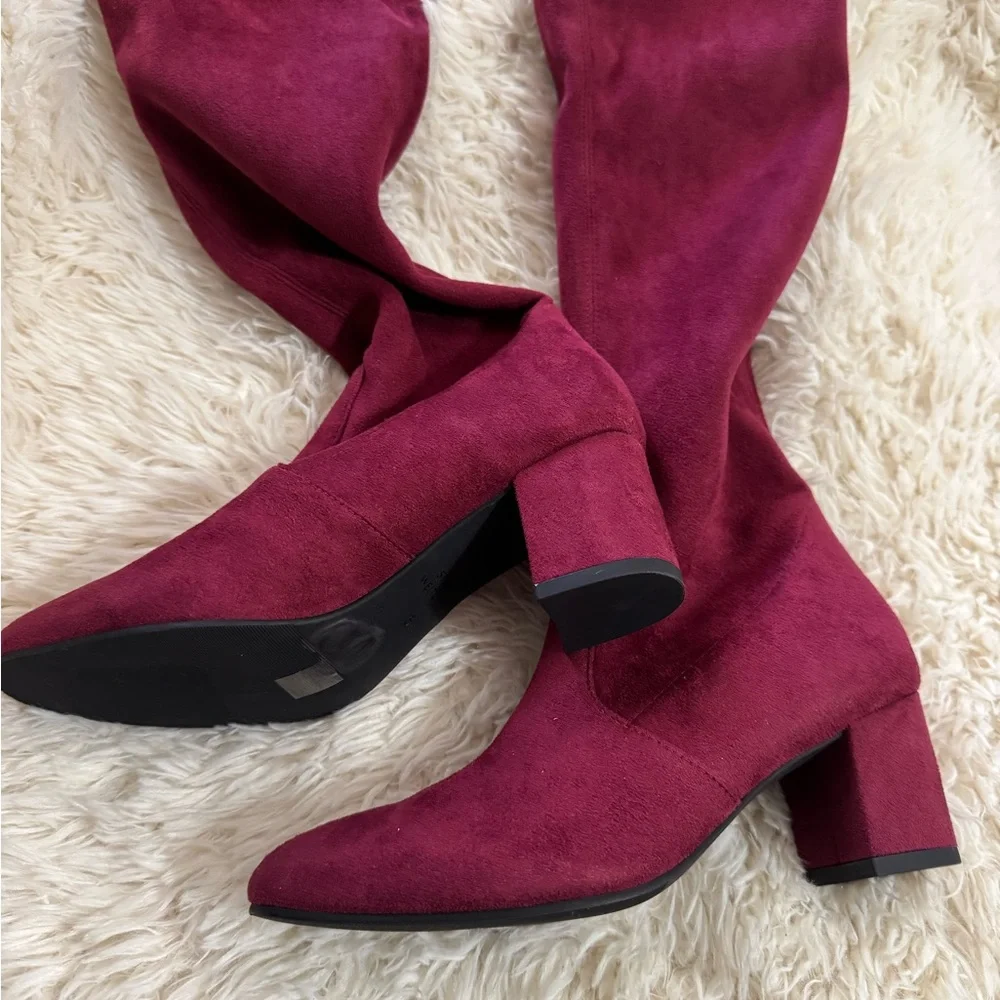 Stuart Weitzman Suede Over The Knee Burgundy Boots Sz 5